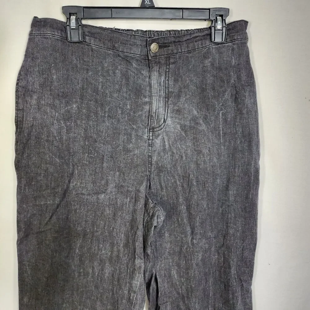 Denim & Co Womens Pants Large Classic Waist Stretch Twill Cropped Black A87541